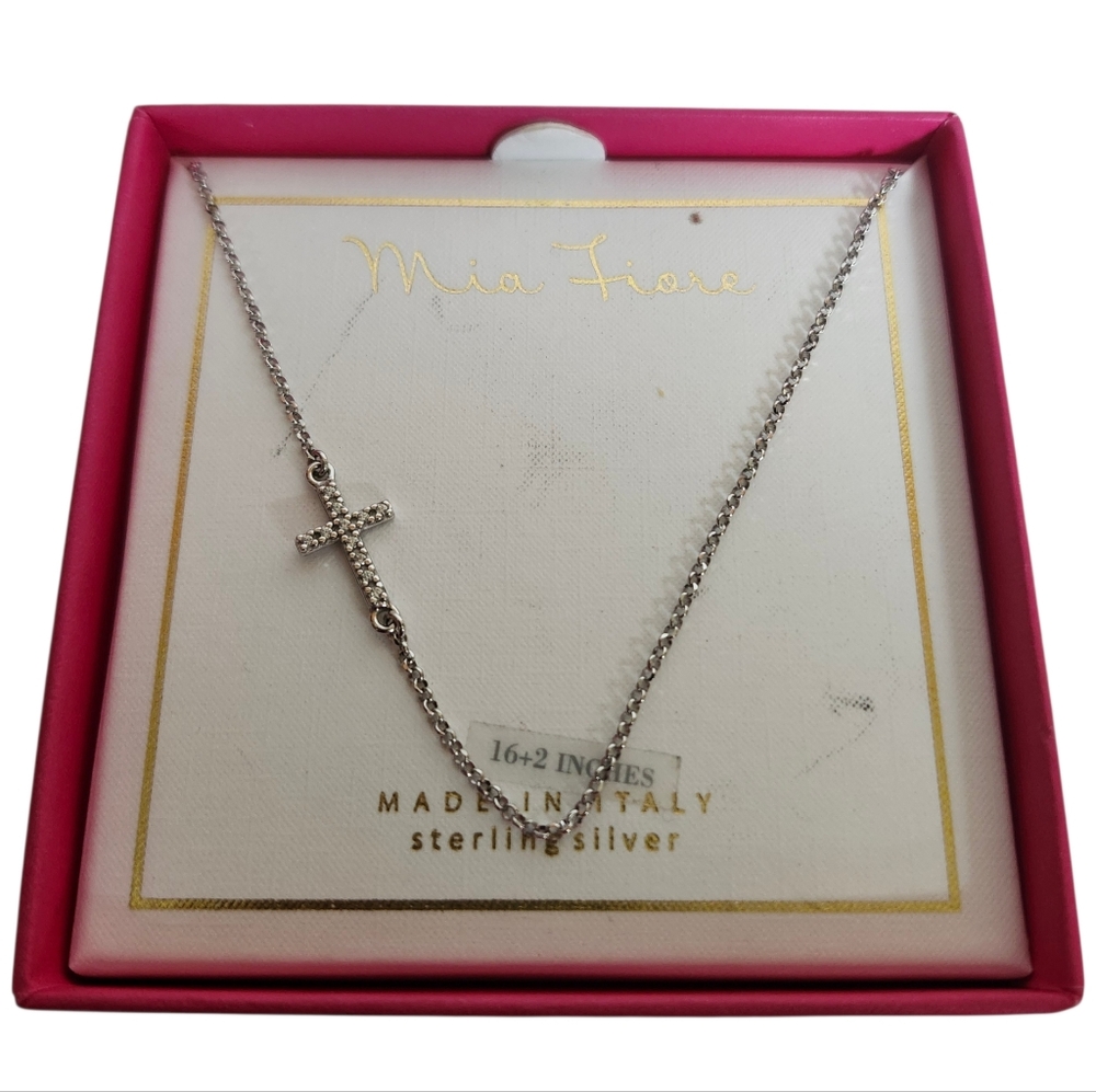 Mia Fiore Made in Italy Sterling Silver Cross Pendant Necklace 16-18" NIB - Picture 4 of 9